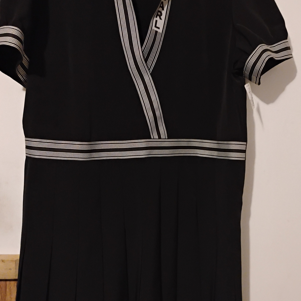 Karl Lagerfeld Black and White Puff Sleeve Midi Dress